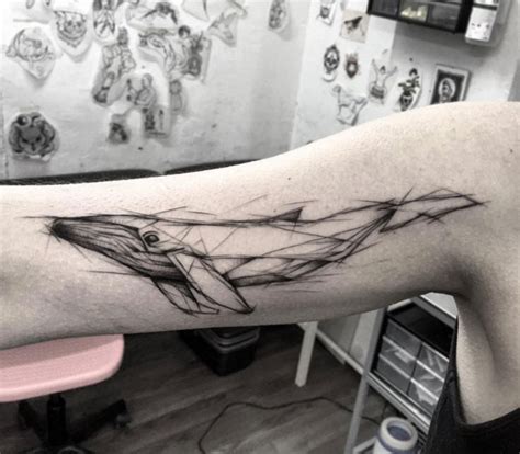 Big black ink arm tattoo of whale sketch - Tattooimages.biz