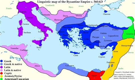 Linguistic map of the Byzantine Empire c. 560AD [1115x660] : MapPorn