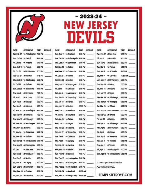 Printable 2023-2024 New Jersey Devils Schedule