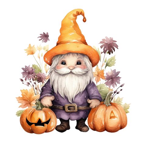 Halloween Gnome Watercolour Clipart, Halloween Gnome, Halloween, Cute ...