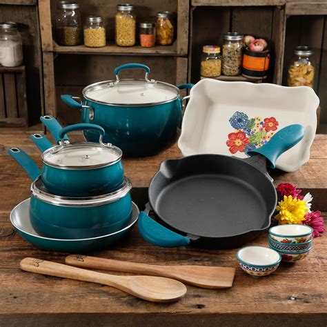 The Pioneer Woman Dazzling Dahlias Cookware, 17 Piece - Walmart.com