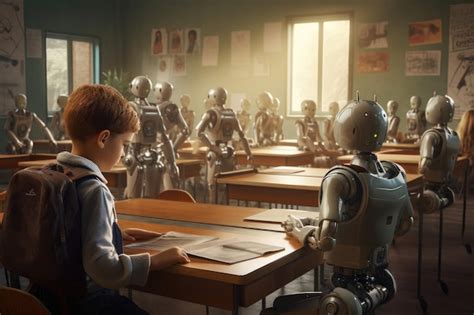 Premium AI Image | Robots studying in the classroom back to school ...