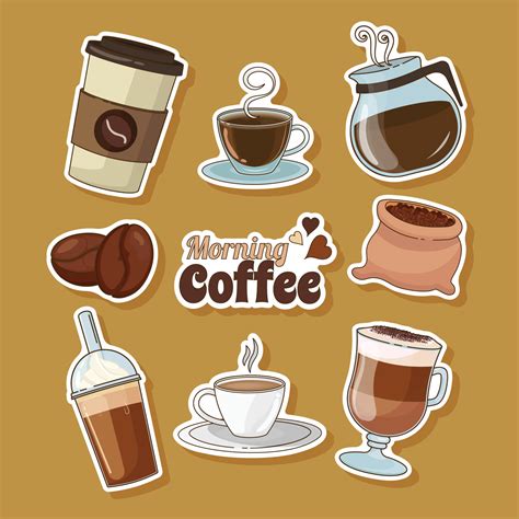 Cute Cartoon Coffee Theme Sticker for Journal 12718762 Vector Art at ...