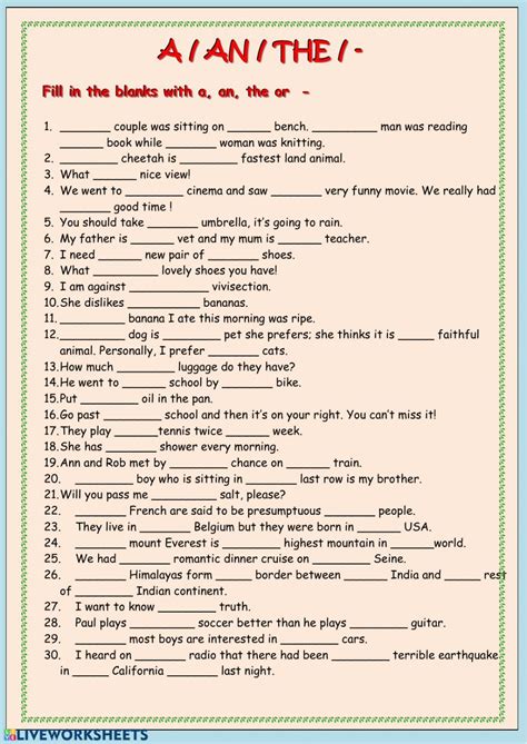 Articles In English Grammar Exercises Pdf