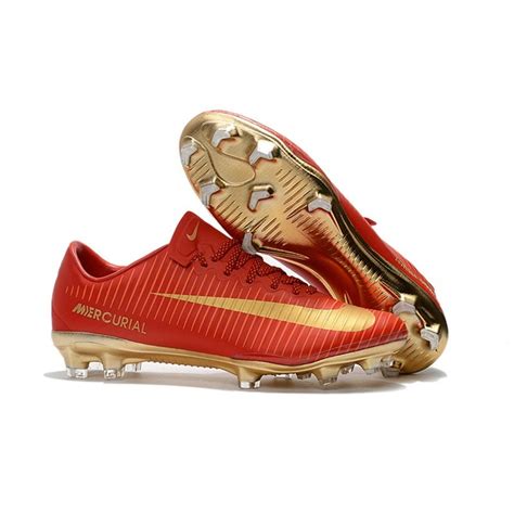 Nike Mercurial Vapor 11 CR7 FG Firm Ground Men Football Shoes Red Gold