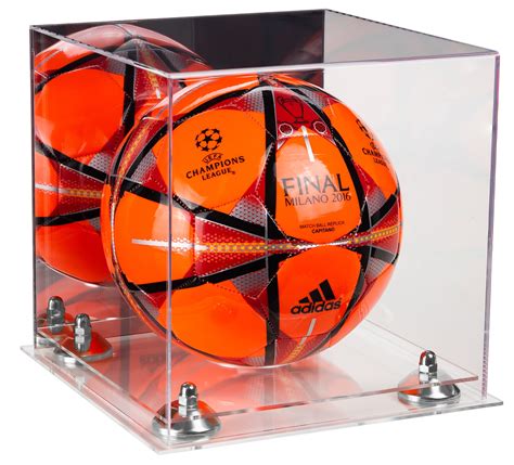 Deluxe Acrylic Soccer Ball Display Case with Mirror, Silver Risers and ...