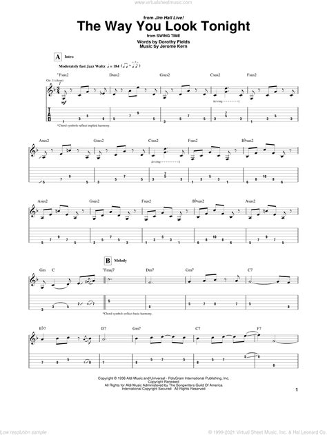 The Way You Look Tonight sheet music for guitar (tablature) (PDF)