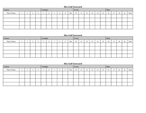 Printable Blank Golf Scorecard Template