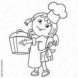 Coloring Page Outline Of Cartoon Girl chef With Large Pot Little Cook  sketch template