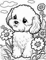 A Puppy Sitting In The Grass With Flowers sketch template