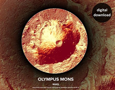 Topographic Map of Olympus Mons, Mars digital download 8.5 inches x 11 inches - Etsy México