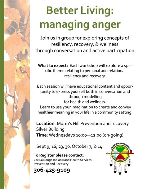 Anger Management workshop poster 2020 | Lac La Ronge Indian Band Health Services