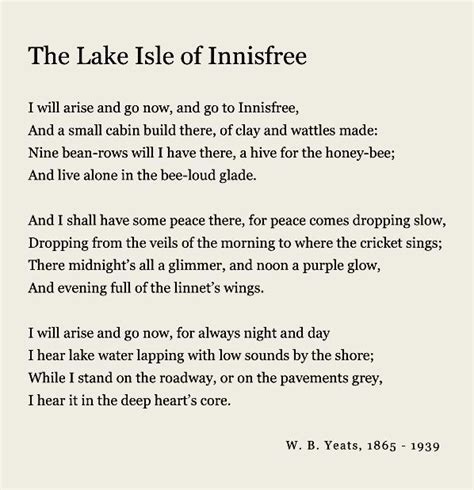 “The Lake Isle of Innisfree” By W.B. Yeats Review | Poetry inspiration, Poetry words, Yeats poems