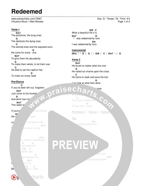 Redeemed Chords PDF (Influence Music / Matt Morales) - PraiseCharts