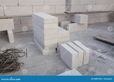 Stack of White Lightweight Concrete Block, Foamed Concrete Block Stock ...