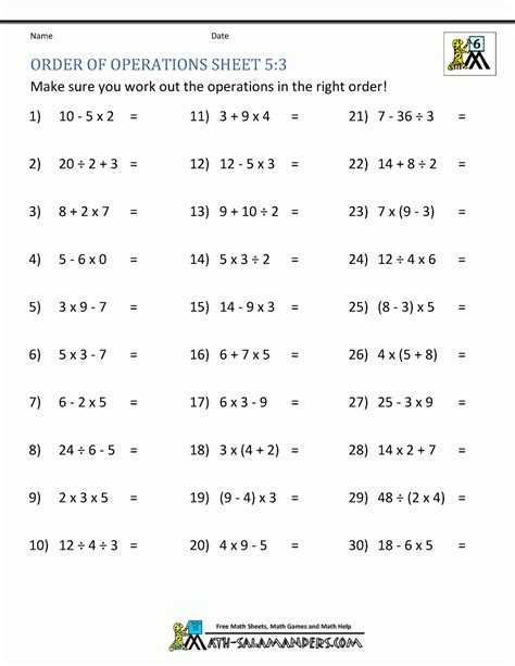 Order Of Operations Multiplication And Division Worksheets - Free Printable