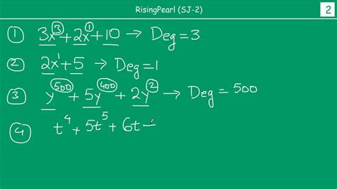 Finding degree of a polynomial; examples of linear, quadratic and cubic ...