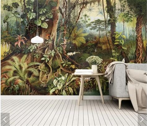 Vintage Tropical Rainforest Wallpaper Mural Wall Murals Decals 3D Wall Paper Rolls for Living ...