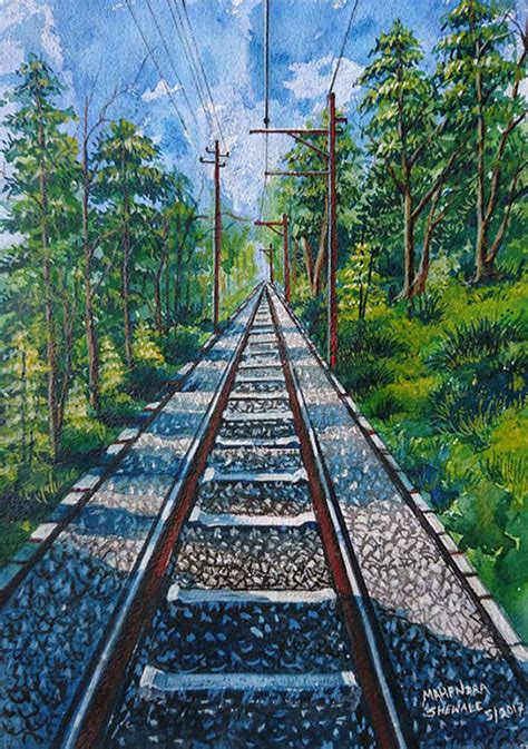 Buy Painting Railway Track Artwork No 11439 by Indian Artist Mahendra Shewale