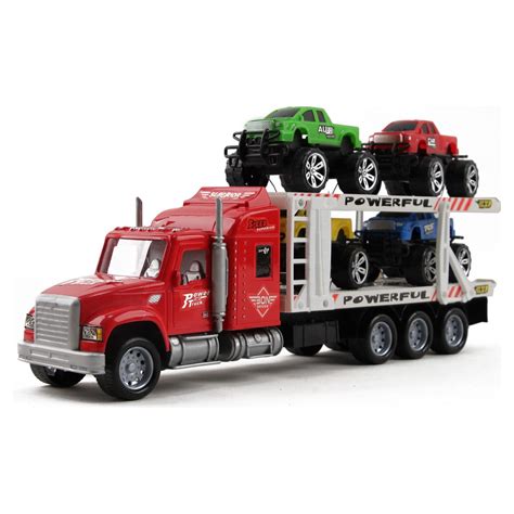 Vokodo Toy Semi Truck And Hauler 14.5" Push And Go With Four Lifted ...