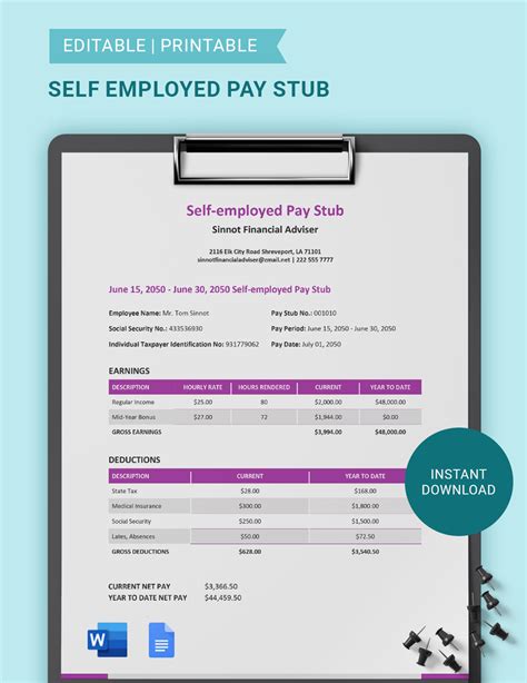 Self Employed Pay Stub Template in GDocsLink, MS Word, Pages - Download | Template.net