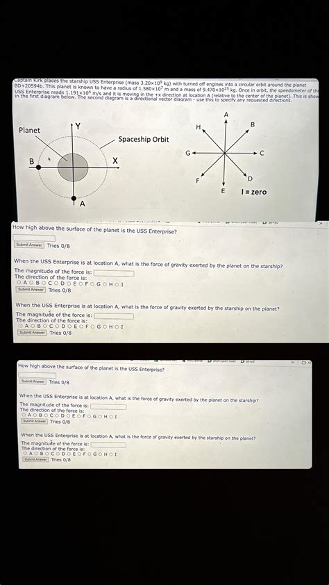 Solved Captain Kirk places the starship USS Enterprise (mass | Chegg.com