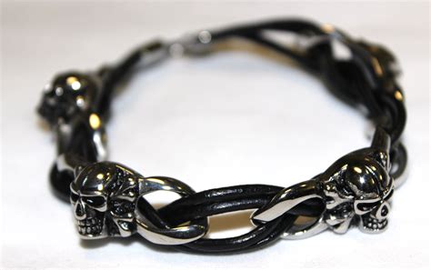 Stainless Steel Skull and Bone Leather Bracelet -UDINC0441 – Until Death, Inc.