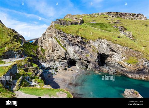 The ruins of Tintagel Castle on Tintagel Island, a site linked with the ...