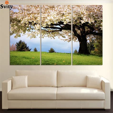 3 Piece Art Oil Canvas Romantic Wall Art Tree Picture Canvas Painting ...