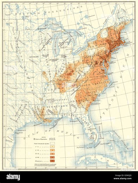 USA: Population distribution East of the 100th Meridian: 1810, 1900 old map Stock Photo - Alamy