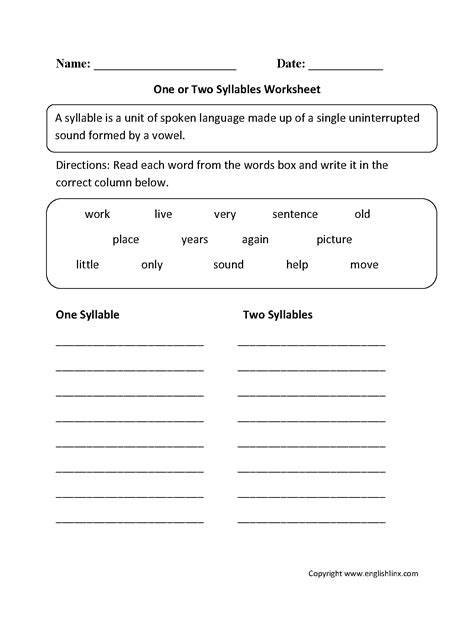 Open And Closed Syllable Worksheets