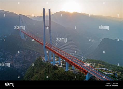 An aerial view of Beipanjiang Bridge or Beipan River Bridge on the Bidu ...