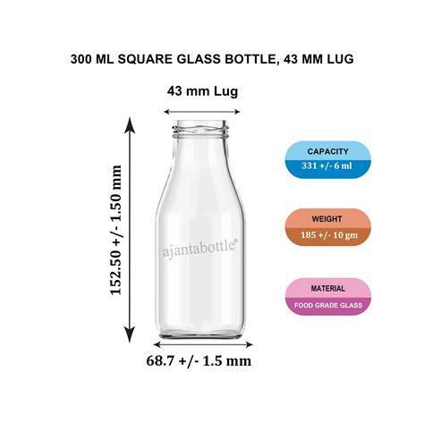 300 ml Square Glass Bottle 43 mm Lug Neck - Ajanta Bottle Pvt Ltd