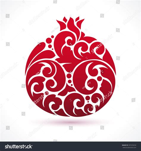 Decorative ornamental pomegranate fruit isolated on white. Vector ...