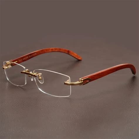 AZB Wooden Glasses Frame Men Gold Rimless Eyeglasses Frames for Man ...