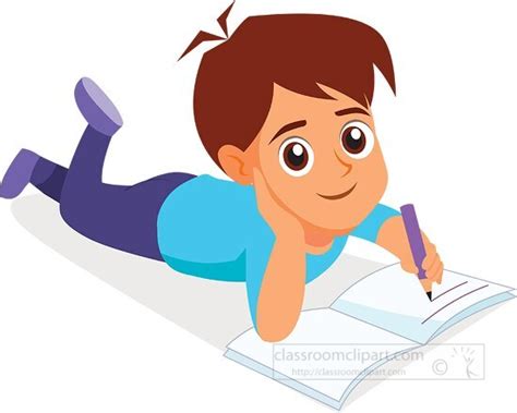 Children Kids Clipart-cute boy writing on notebook clipart