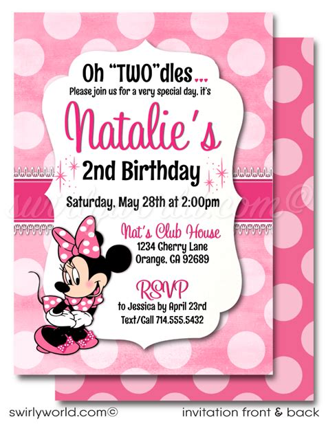 Retro Pink Polkadot Classic Minnie Mouse Birthday Party Invite Digital ...