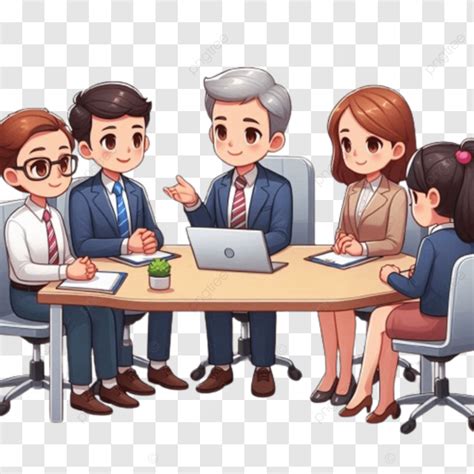 Cartoon With Meeting Illustration Business Discussion Scene Office Team Collabora, Cartoon ...