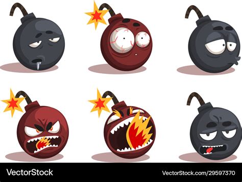 Collection bomb cartoon characters with funny Vector Image