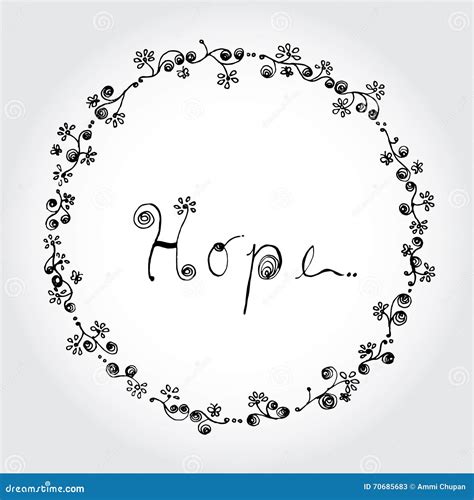 Hope Word With Circle Flora And Butterfly Line Art Illustration. Black And White Color. Stock ...