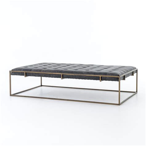 Oxford Tufted Black Leather Ottoman Coffee Table | Zin Home