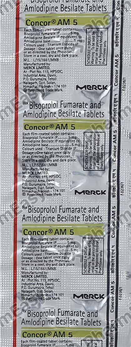 Concor Am 5mg Strip Of 10 Tablets: Uses, Side Effects, Price & Dosage | PharmEasy