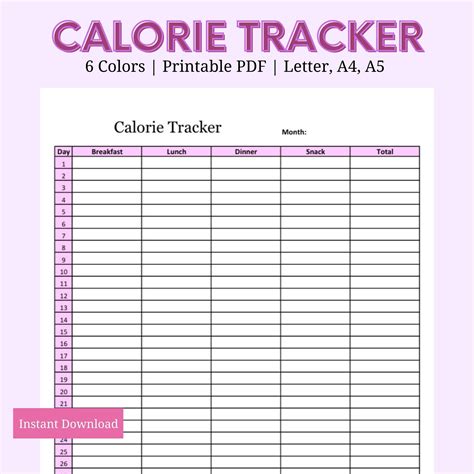 Monthly Calorie Tracker Printable - Etsy