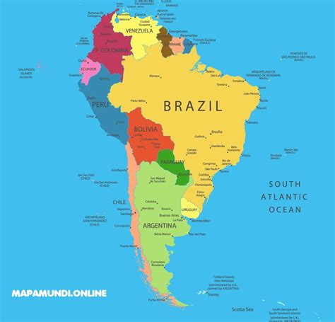 Mapa de América del Sur | Sudamérica | Político | Físico | Para Imprimir