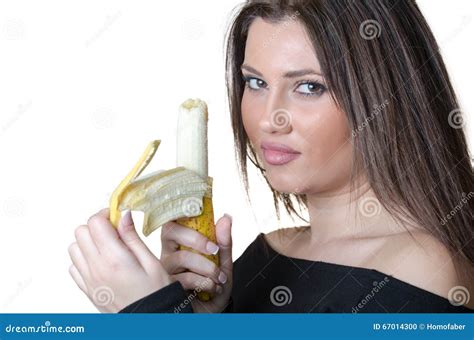 Brunette Lady Peel a Banana Stock Photo - Image of cute, bananas: 67014300