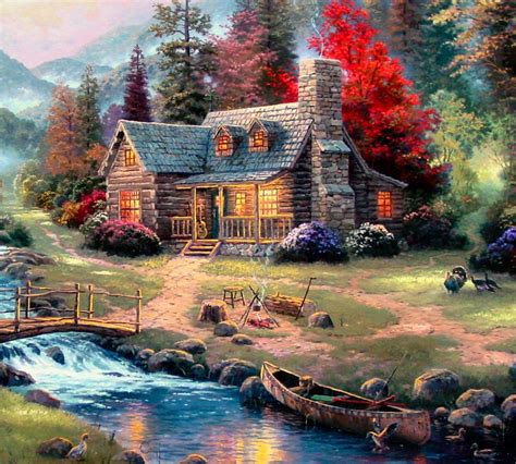 Thomas Kinkade Art Mountain Paradise 18x27 G/P GP Litho | eBay