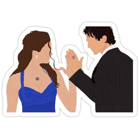 elena and damon Sticker by jserazio1 in 2021 | Vampire drawings ...