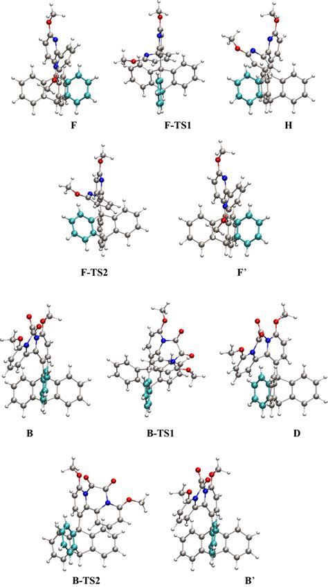 Ball-and-stick model of different conformations during rotation ...