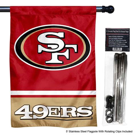 San Francisco 49ers Banner Flag and 5 Foot Flag Pole for House - State ...