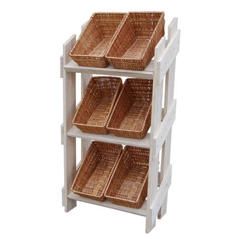 Wooden Retail Display Stand With 6 Wicker Baskets | Retail display ...